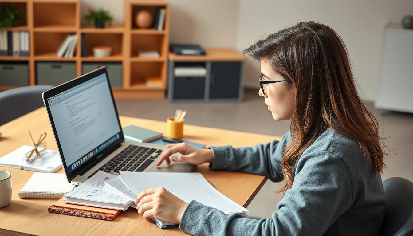 Student using learning strategies while studying